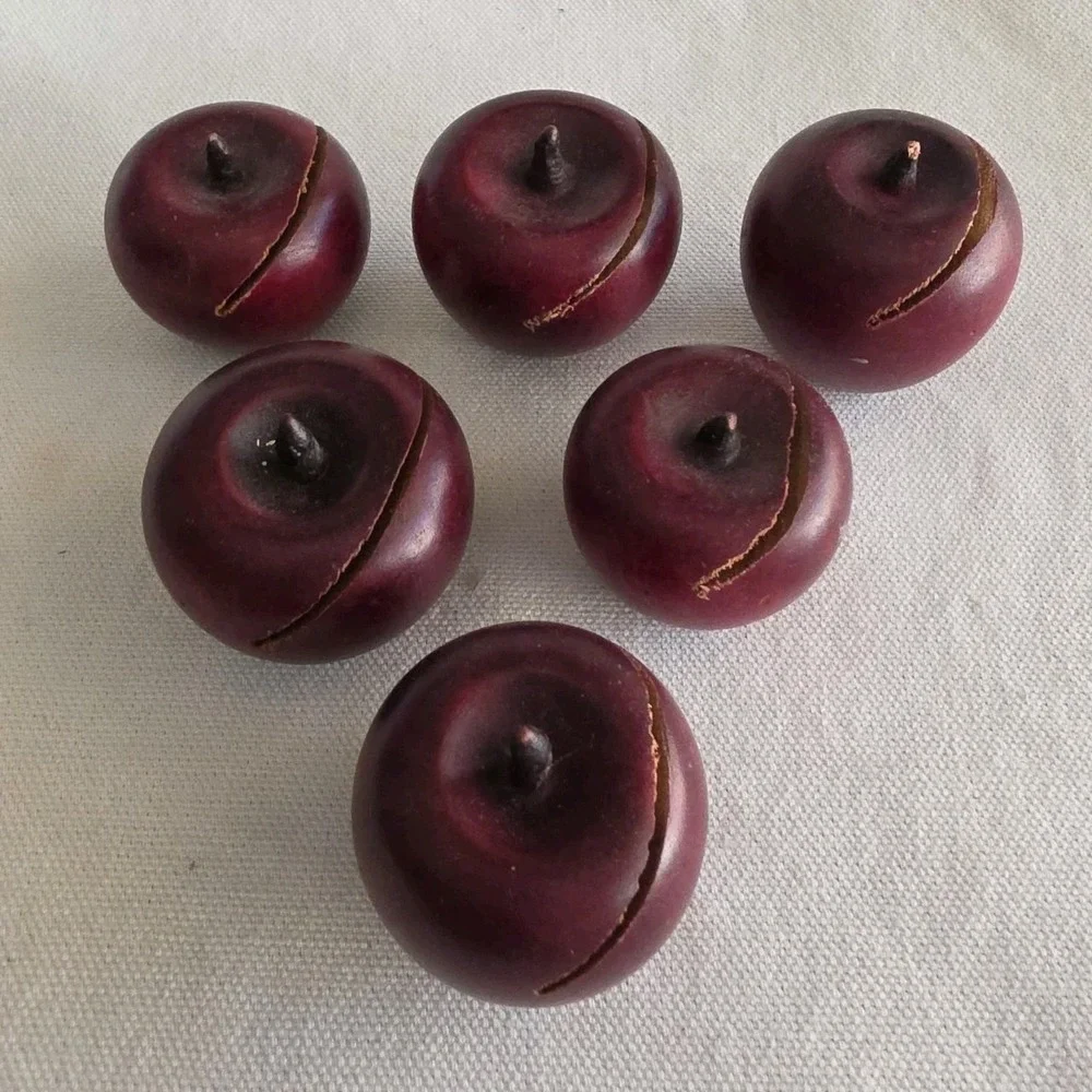 Lot of 6 Vintage Wood Red Apples Place‎ Card Holders Farmhouse Cottagecore